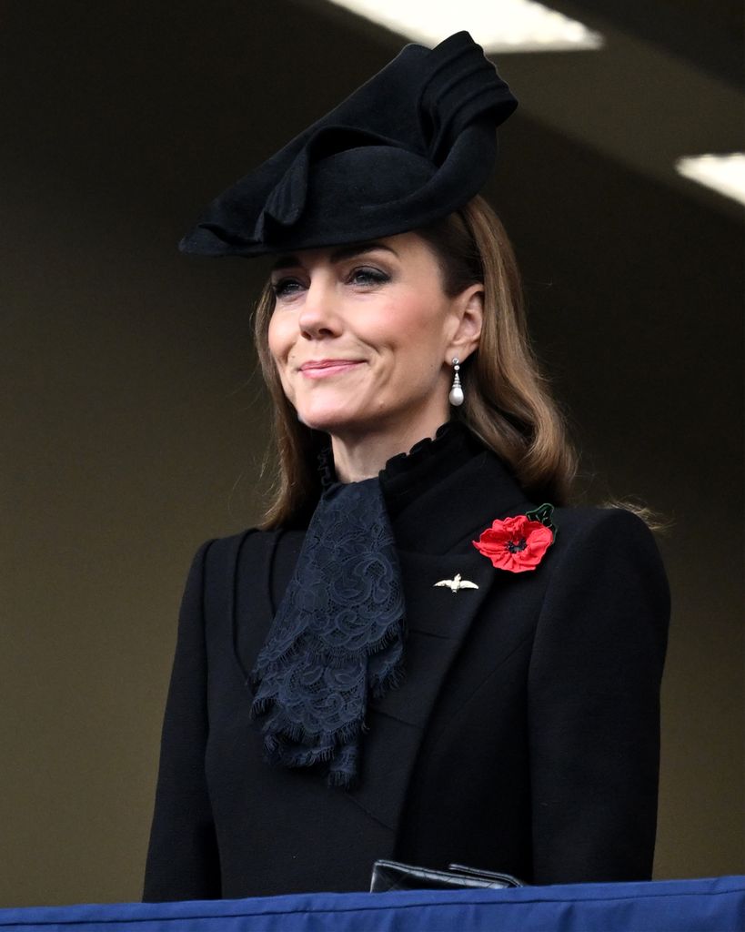 : Catherine, Princess of Wales attends the 2025 National Service Of Remembrance at The Cenotaph on November 09, 2025