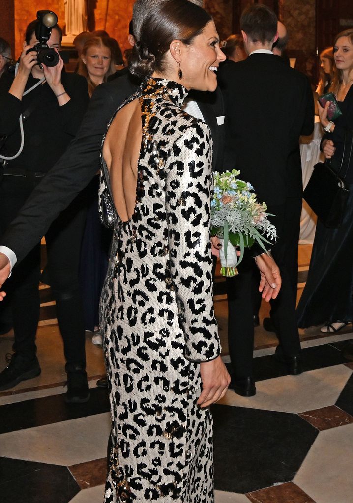 crown princess victoria backless leopard print dress 