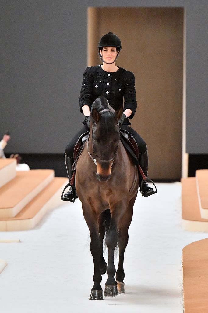 Charlotte Casiraghi rode her a horse on the runway during Chanel's Haute Couture Spring/Summer 2022 show