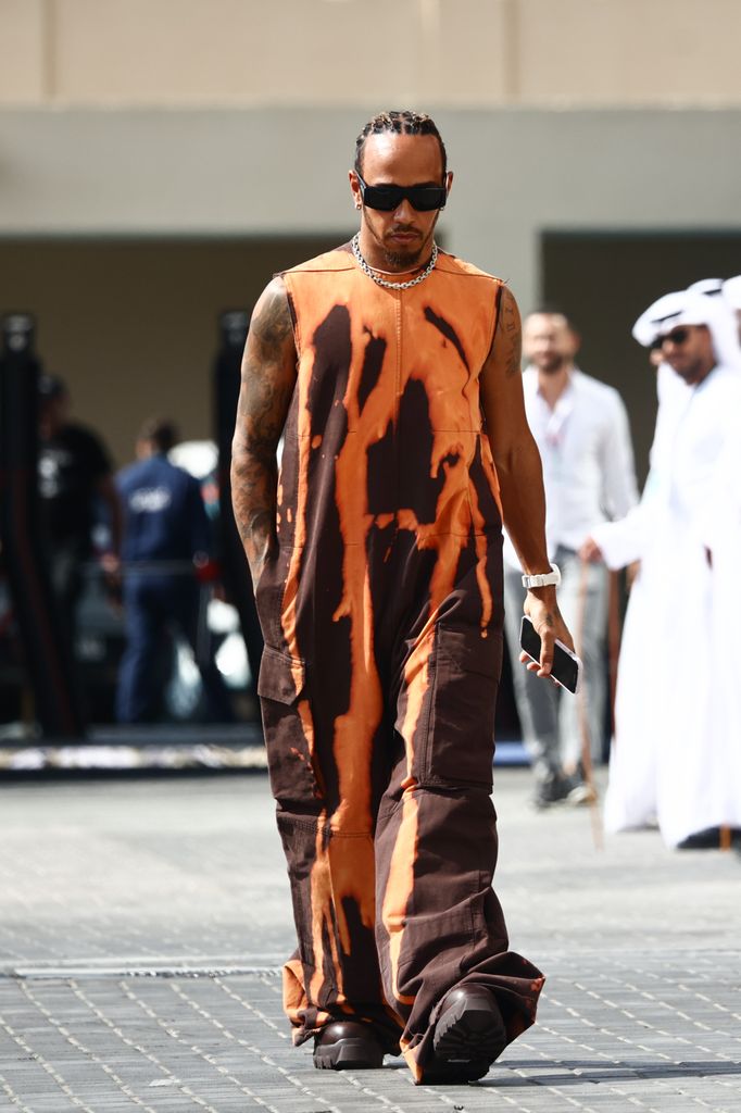 Lewis Hamilton of Mercedes before third practice ahead of the Formula 1 Abu Dhabi Grand Prix at Yas Marina Circuit in Abu Dhabi, United Arab Emirates on November 25, 2023. (Photo by Jakub Porzycki/NurPhoto via Getty Images)