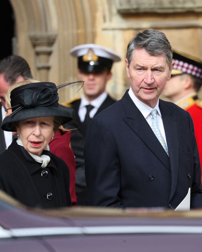 Anne, Princess Royal and Vice Admiral Sir Timothy Laurence depart the Thanksgiving Service