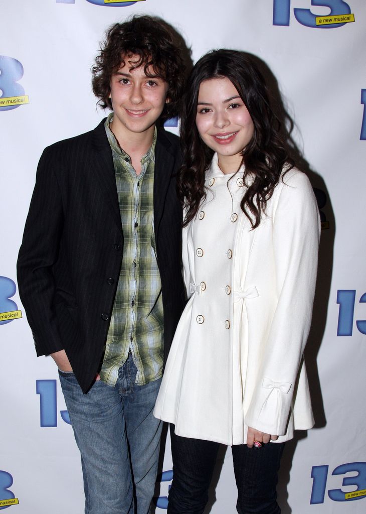 Nat Wolff and Miranda Cosgrove pose backstage at the musical"13"
