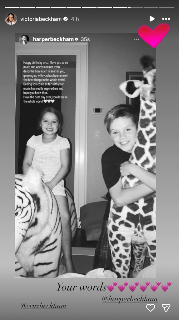 Harper Beckham envoie un message à son frère "inspirant" Cruz sur son compte Instagram privé 1 Harper Beckham souhaite un joyeux anniversaire à Cruz