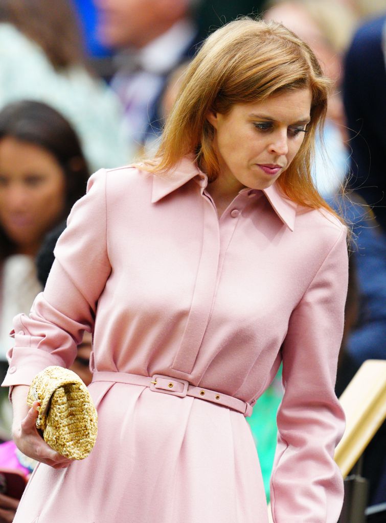 Princess Beatrice in a pink shirt dress at Wimbledon