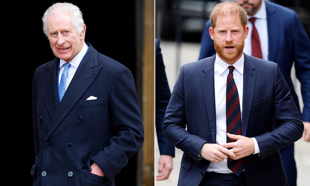 Split image of King Charles and Prince Harry