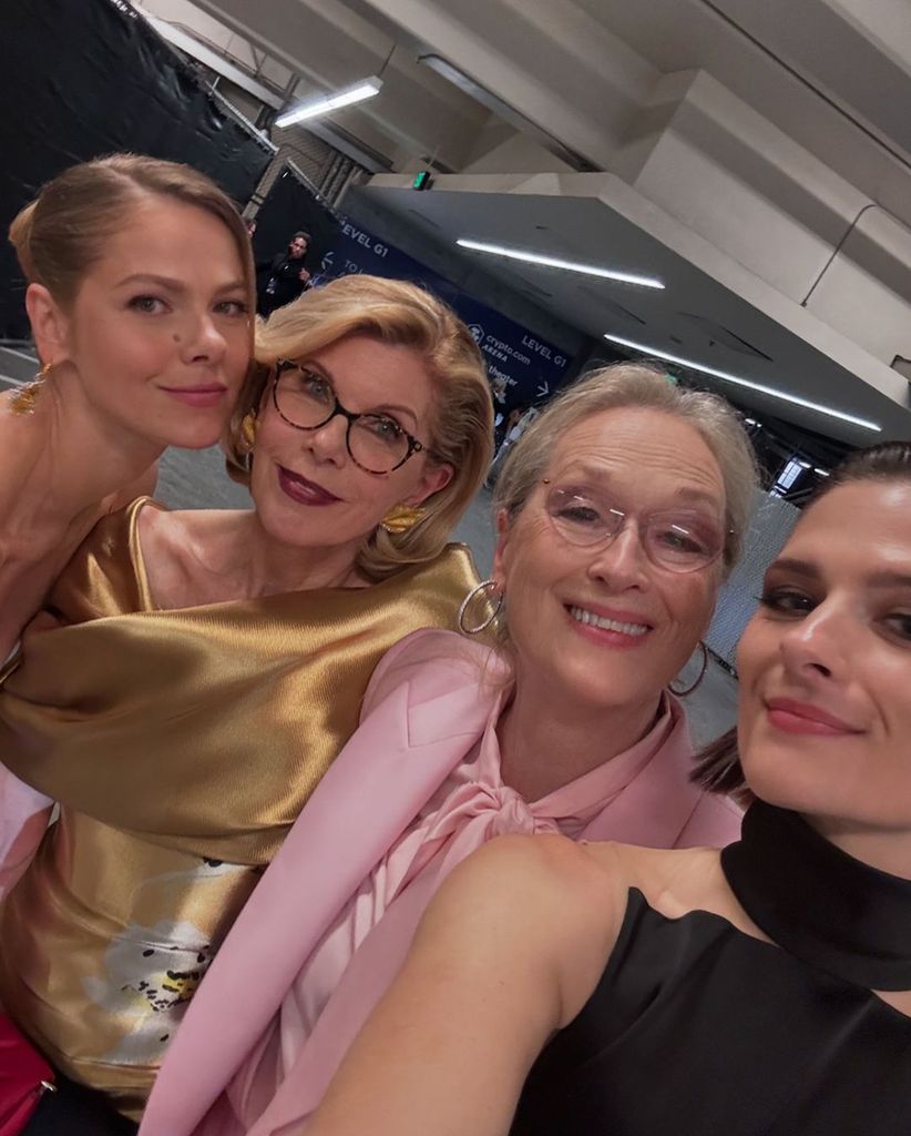 Lily Cowles, Christine Baranski, Meryl Streep and Louisa Jacobson pose for a selfie 