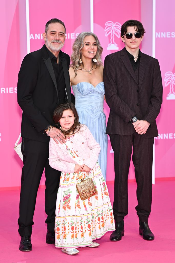 Jeffrey Dean Morgan, Hilarie Burton and their children Augustus and George Virginia attend the Pink Carpet on Day Two during the 8th Canneseries International Festival at Palais des Festivals on April 25, 2025 in Cannes, France