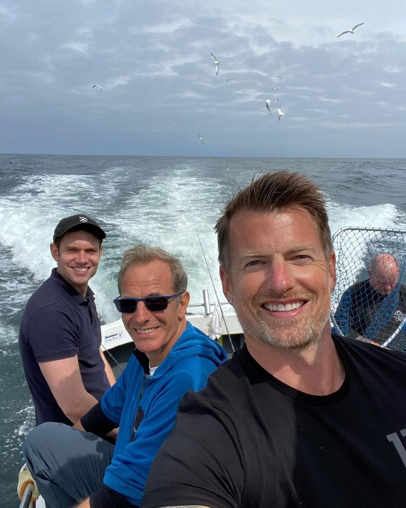 Robson Green sailing with Tom Brittney and James Stokoe on a boat