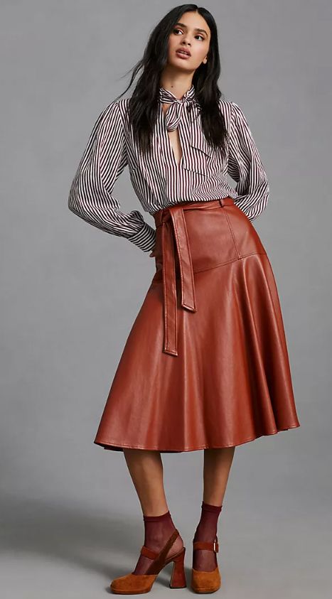 anthropologie brown leather skirt