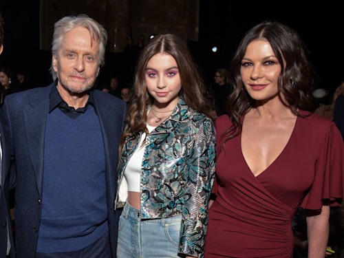 Michael Douglas, Carys Zeta-Douglas and Catherine Zeta-Jones in the front row of Michael Kors show Fall 2019 