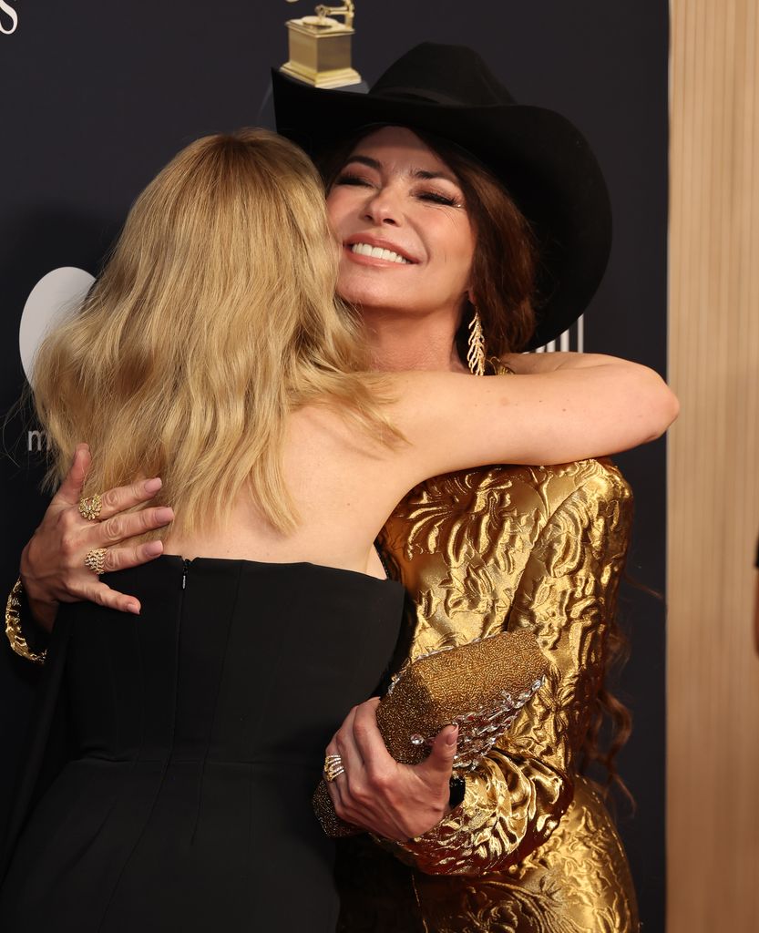 Kylie Minogue and Shania Twain attend the 66th GRAMMY Awards Pre-GRAMMY Gala & GRAMMY Salute to Industry Icons Honoring Jon Platt at The Beverly Hilton on February 03, 2024 in Beverly Hills, California.