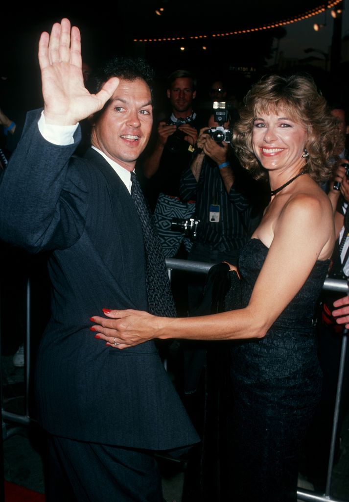 Michael Keaton and wife Caroline McWilliams attending the premiere of "Batman" on June 19, 1989 at Mann Bruin Theater in Westwood, California