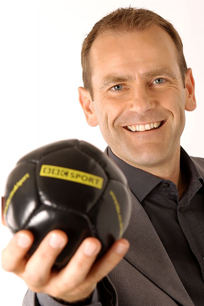 Jeff Brown holding a BBC Sports ball