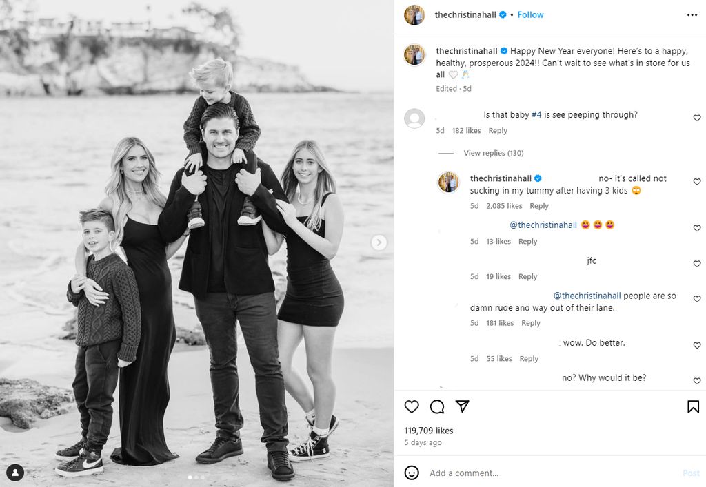 Screengrab of Christina Hall''s Instagrsm showing picture of her and Josh Hall and three children on beach