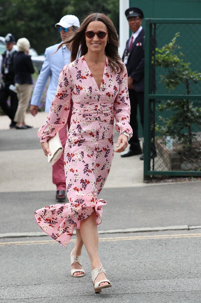  Pippa Middleton attends Men's Final Day at the Wimbledon 2019 Tennis Championships at All England Lawn Tennis and Croquet Club on July 14, 2019 in London, England. 