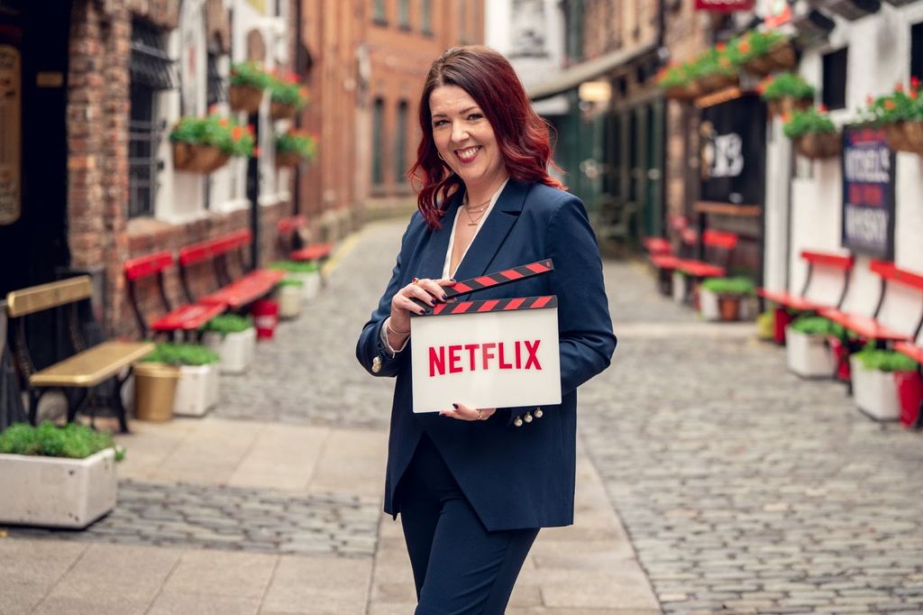 Lisa McGee on the set of Netflix's How to Get to Heaven from Belfast