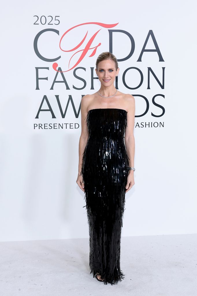 Brittany Snow attends the 2025 CFDA Awards in a black strapless sequined gown