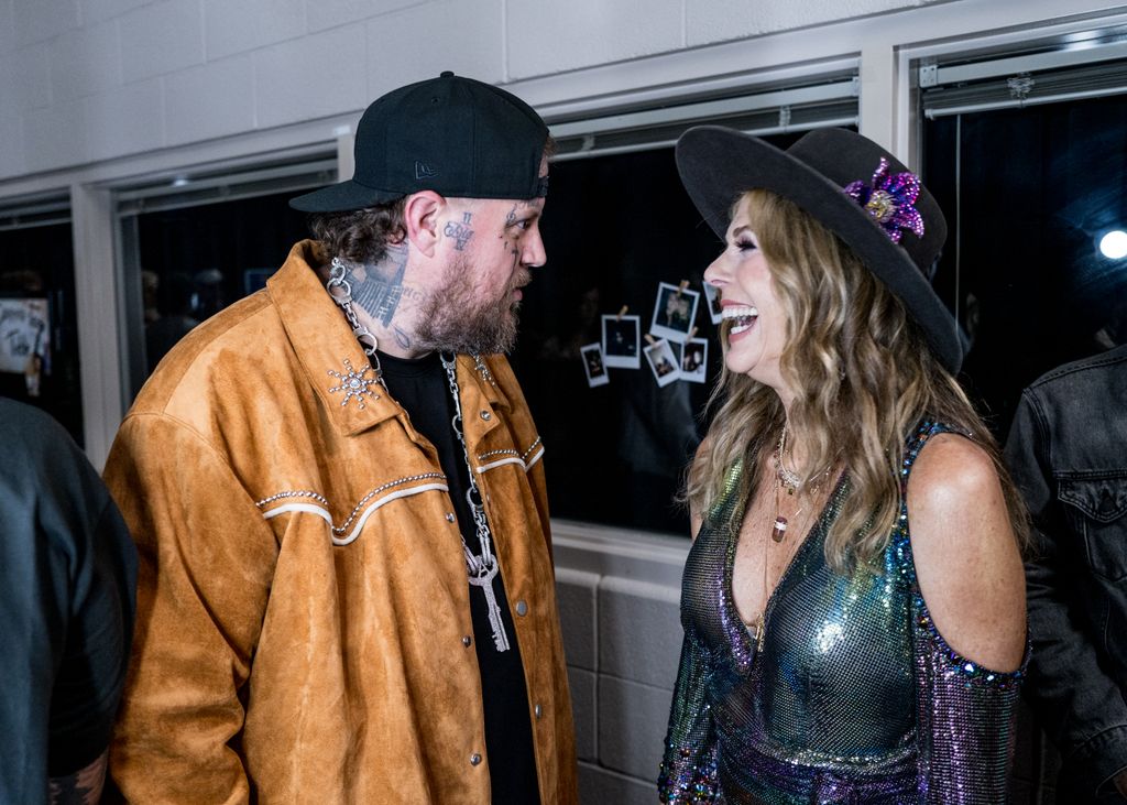 Jelly Roll and Rita Wilson attend day two of CMA Fest 2025 at Nissan Stadium on June 06, 2025 in Nashville, Tennessee
