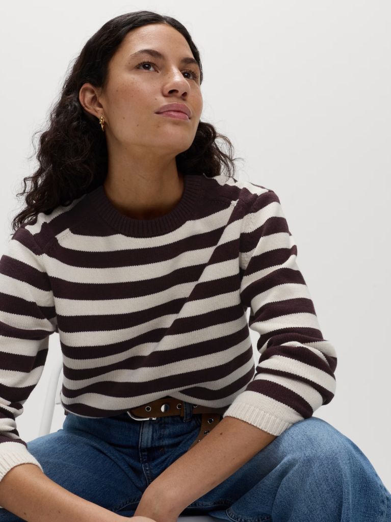 M&S Cotton Rich Striped Cropped Jumper