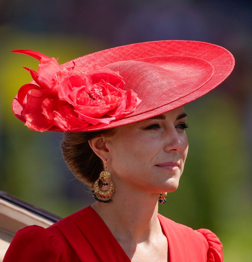 A close-up photo of Princess Kate riding in the carriage at Royal Ascot day four 