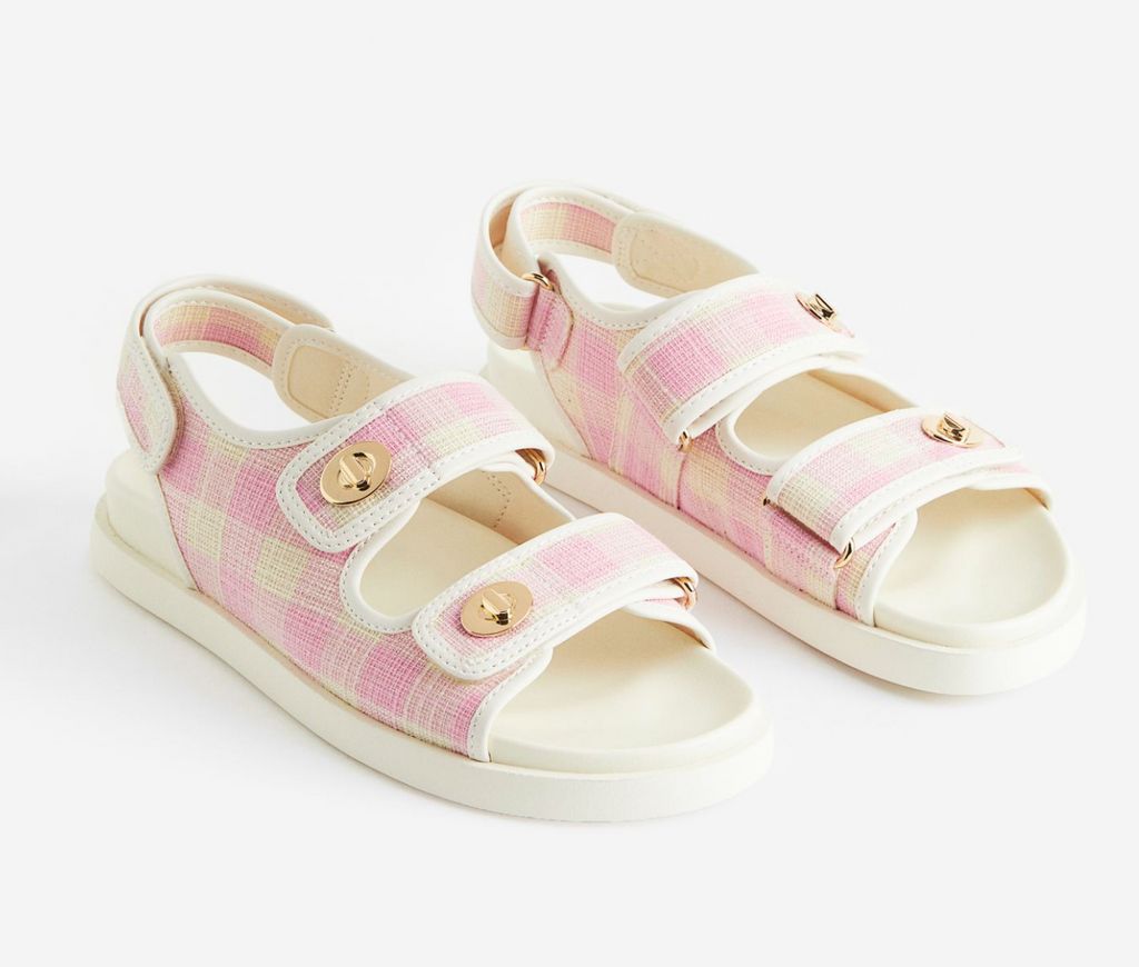 h&m pink check sandals