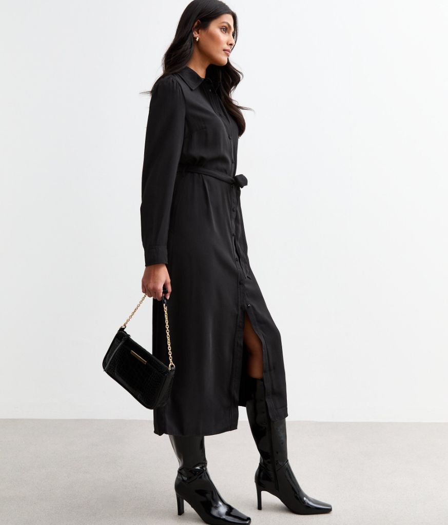 New Look Black Belted Midi Shirt Dress