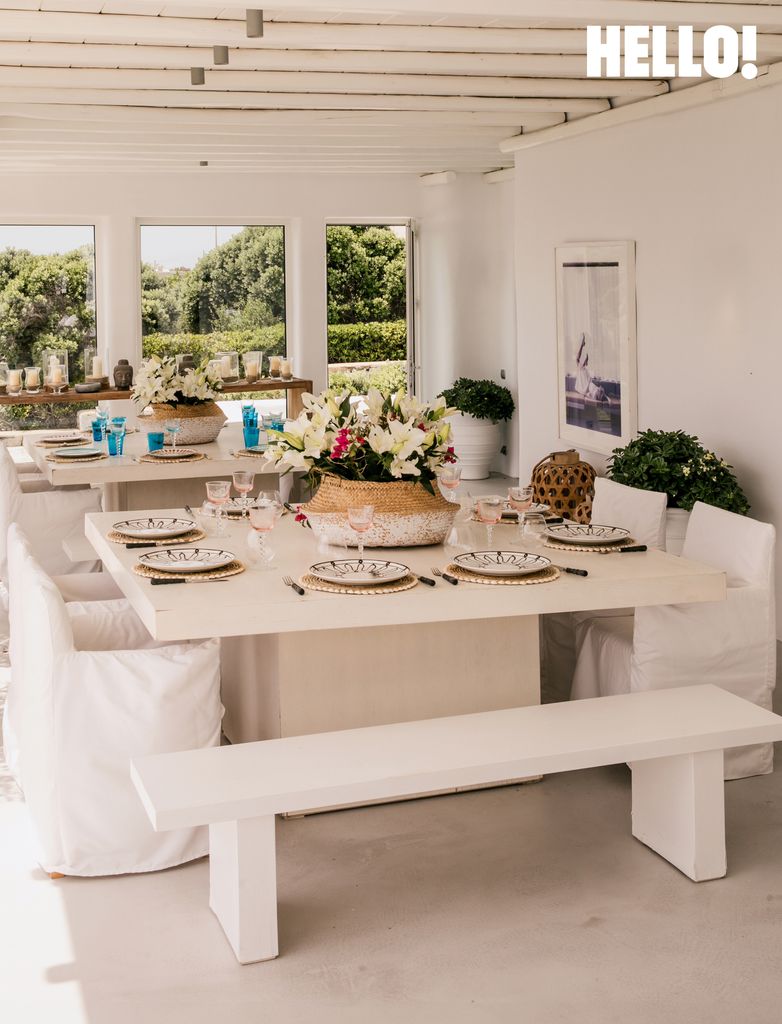 A decorated dining table in the Mykonos home