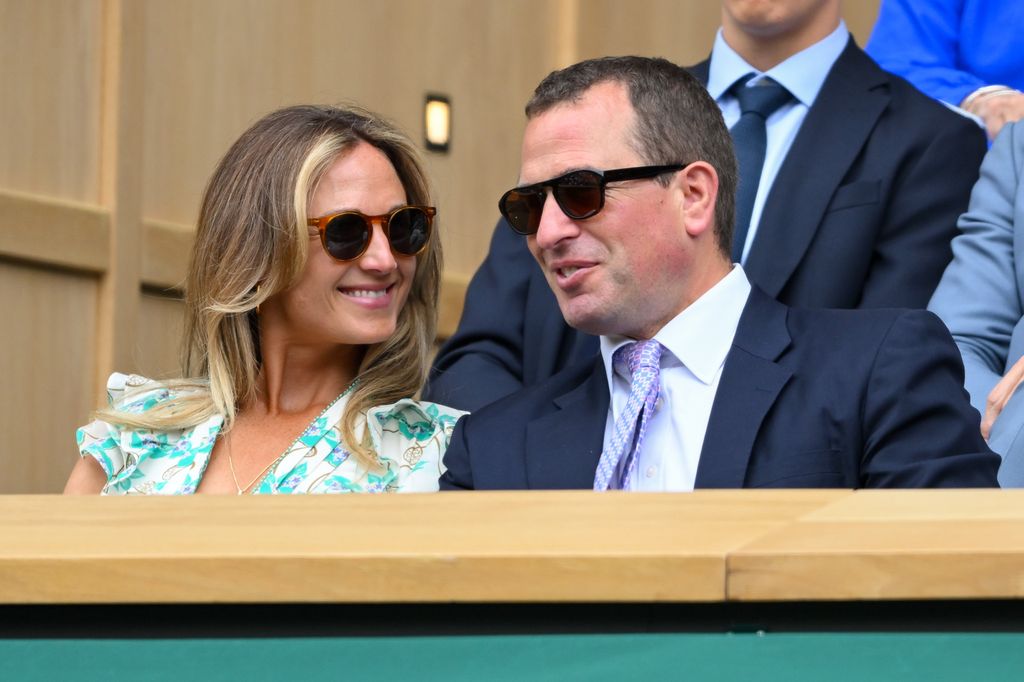 Harriet Sperling and Peter Phillips attend day ten of the Wimbledon Tennis Championships