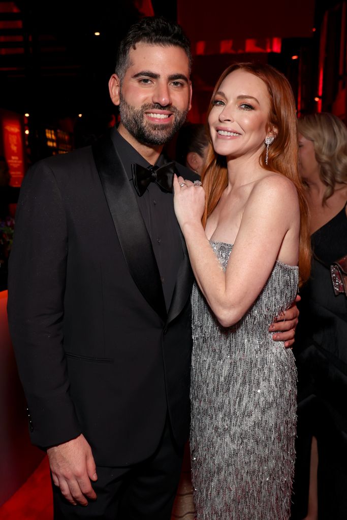Bader Shammas and Lindsay Lohan attend the 2024 Vanity Fair Oscar Party 