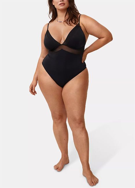 plus size mesh black swimsuit mango