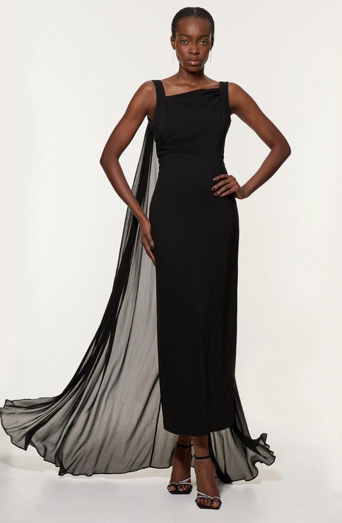 Karen Millen Viscose Cady Backless Bodycon Maxi Dress With Detachable Viscose Georgette Cape