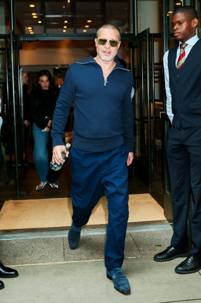 brad pitt in knit quarter zip