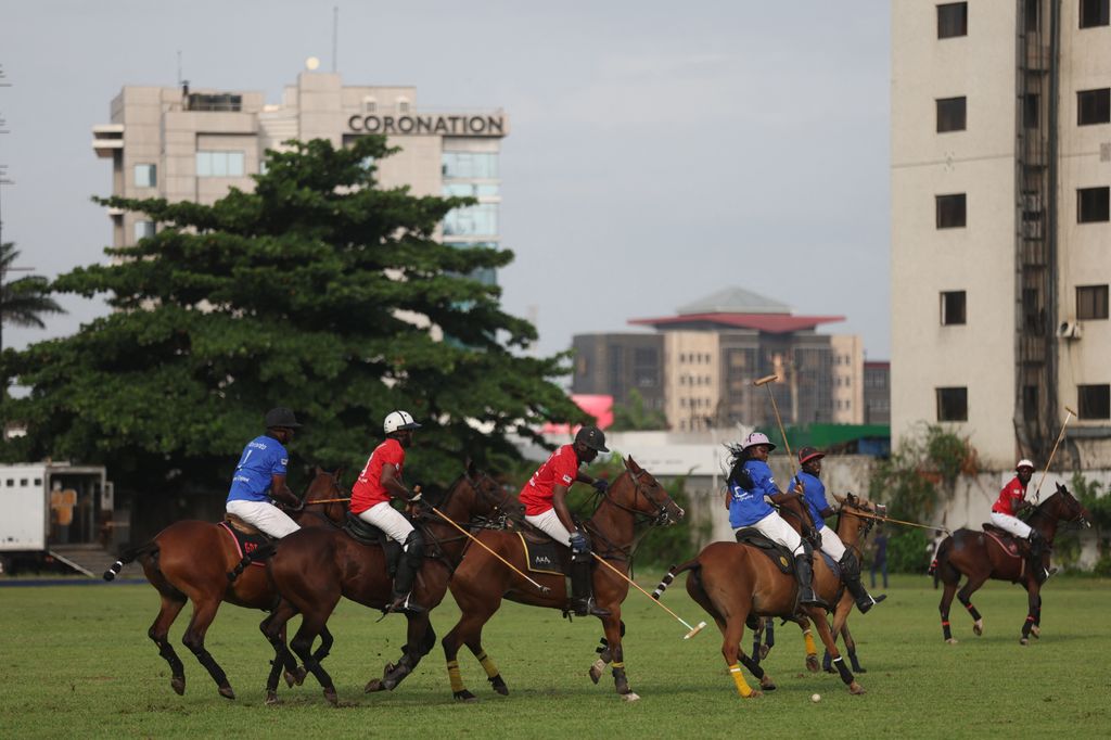 Team Duke faces team Duchess during charity polo game at the Ikoyi Polo Club in Lagos on May 12, 2024 