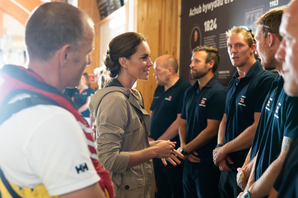 Kate Middleton greeting volunteers at RNLI Lifeboat Station in St Davids