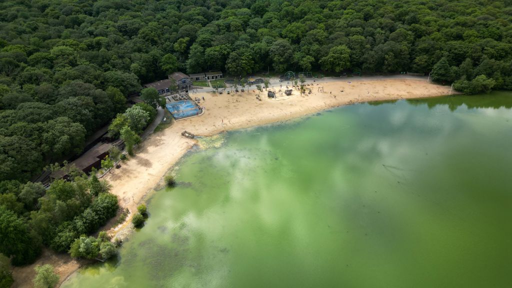 Aerial view of Ruislip Lido in West London