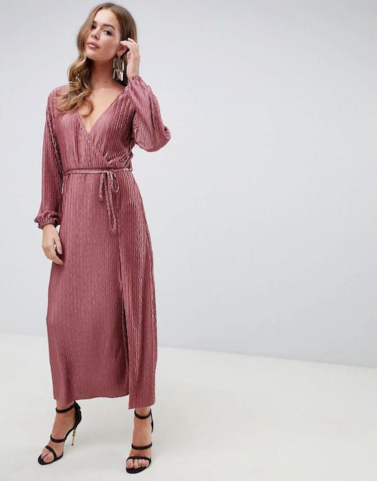 asos pink Chevron Plisse Maxi Dress With Self Belt £45