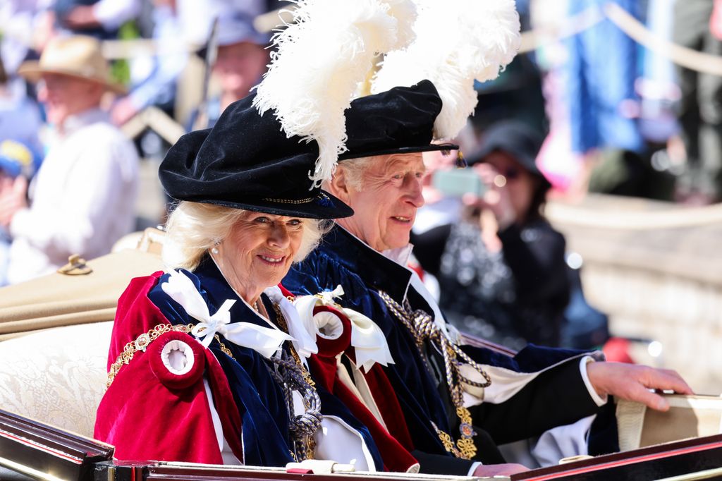 Charles and Camilla in carriage after Garter Day service