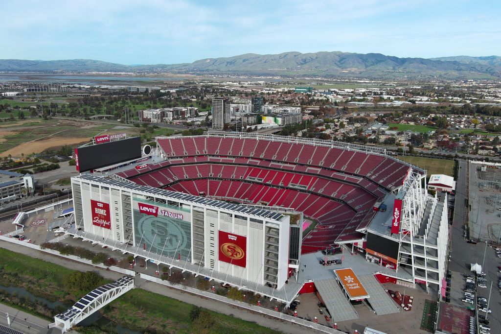 A general overall aerial view of Levi's Stadium on December 03, 2025 in Santa Clara, California
