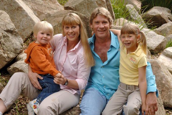 Steve Irwin poses with his family at Australia Zoo in 2006