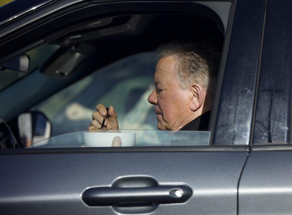 william shatner eating cereal in car