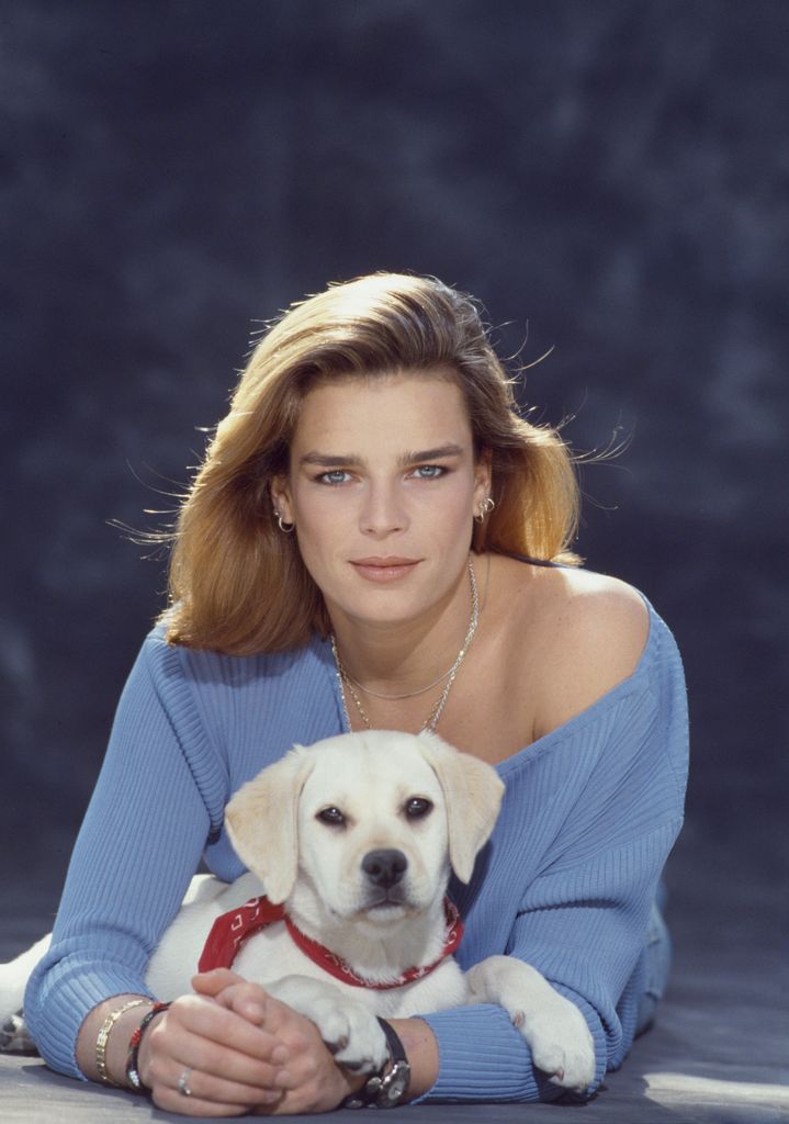 Princess Stephanie of Monaco with a dog during a shooting in studio. Paris, 11 April 1991. (Photo by frederic meylan/Sygma via Getty Images)