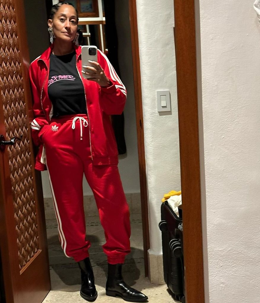 The actress donned an Adidas tracksuit