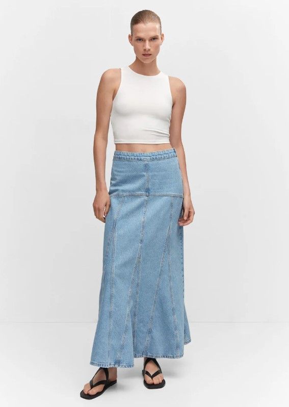 Long denim skirt with seams - Mango