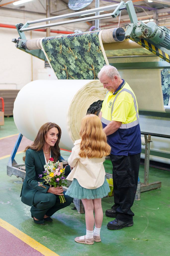 Kate Middleton receiving flowers and a card from a young girl