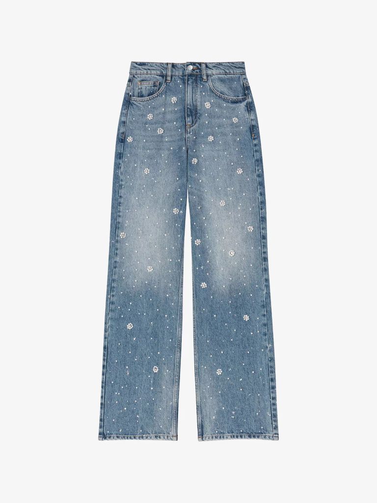 Bead-Embroidered Wide-Leg Jeans MAJE