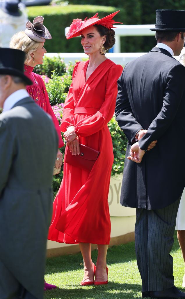Princess Kate wearing a red Alexander McQueen dress at Ascot