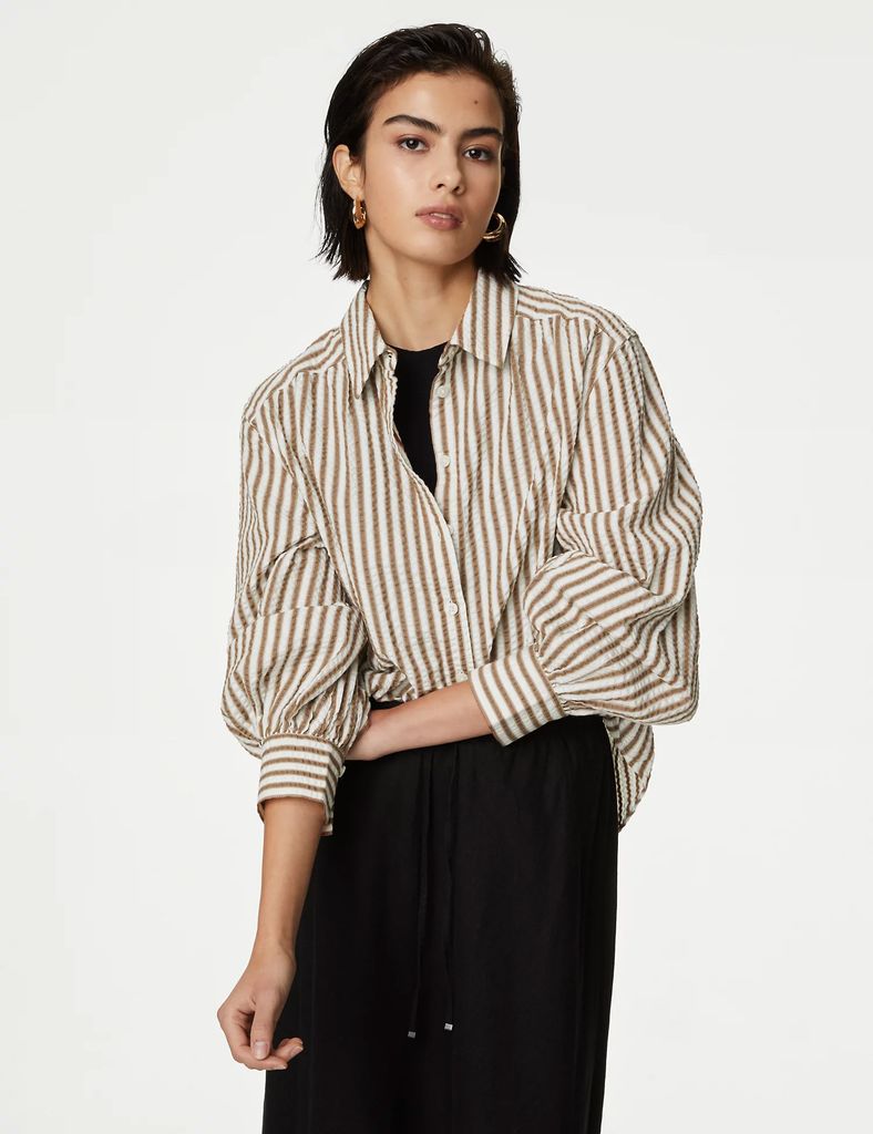 M&S Pure Cotton Striped Collared Shirt