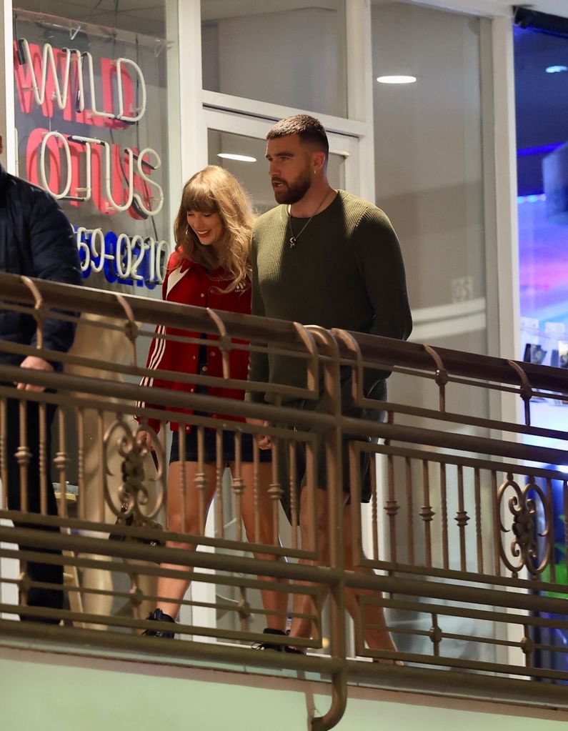 Taylor Swift departs Sushi Park in LA alongside her beau, Travis Kelce, their affection palpable in every tender gesture and shared gaze, a captivating glimpse into their enchanting romance. Taylor was all smiles as the two made their way into the hot spot restaurant. Taylor wore her favorite color, a red jacket while Travis rocked a monochrome green knit set. The couple was rumored to be attending Coachella together in support of her bff Lana Del Rey, but opted for a low-key sushi date with each other instead.

Pictured: Taylor Swift, Travis Kelce

BACKGRID UK 13 APRIL 2024 

UK: +44 208 344 2007 / uksales@backgrid.com

USA: +1 310 798 9111 / usasales@backgrid.com

*Pictures Containing Children Please Pixelate Face Prior To Publication*