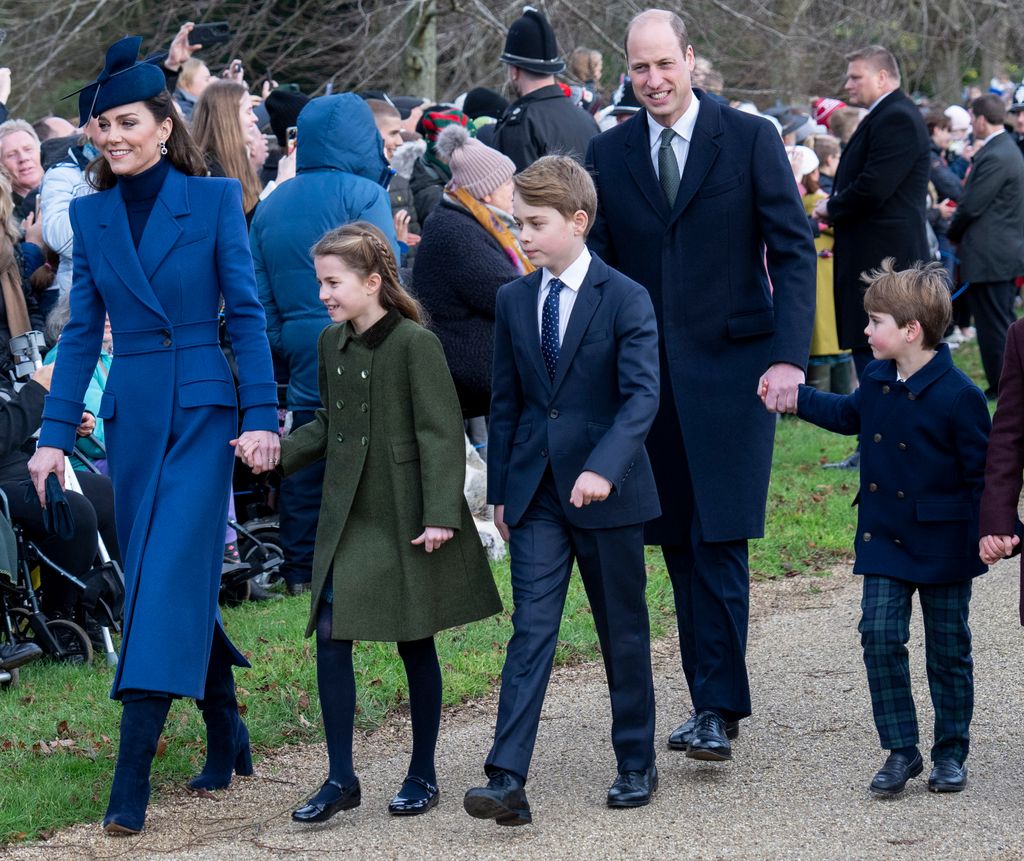 Prince and Princess of Wales walk to church with their children