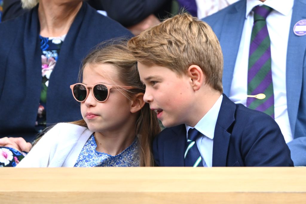 Princess Charlotte of Wales and Prince George of Wales watch Carlos Alcaraz vs Novak Djokovic